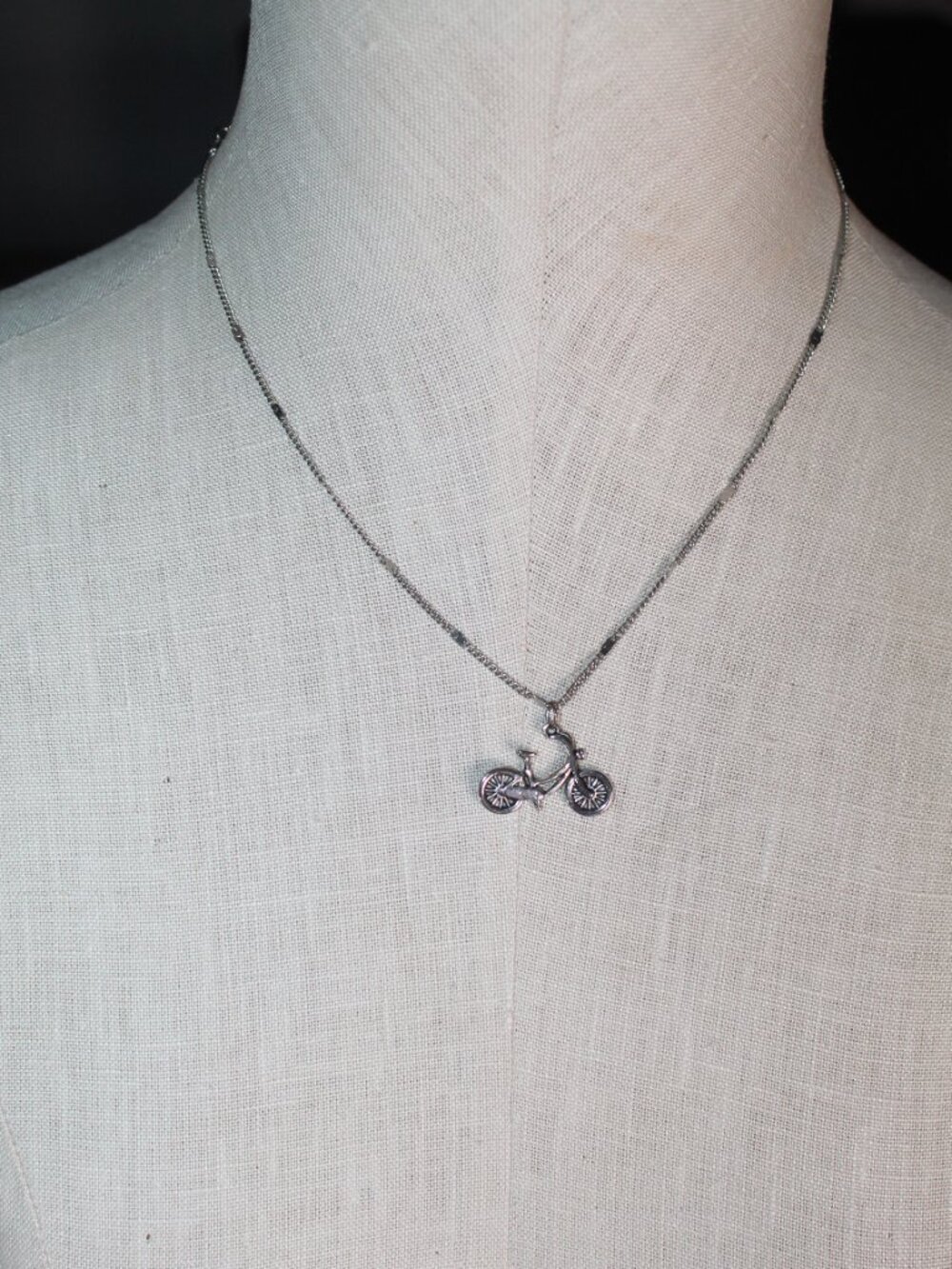 Silver-Toned Linked w Flat Spots & Bicycle Pendant 19" Necklace